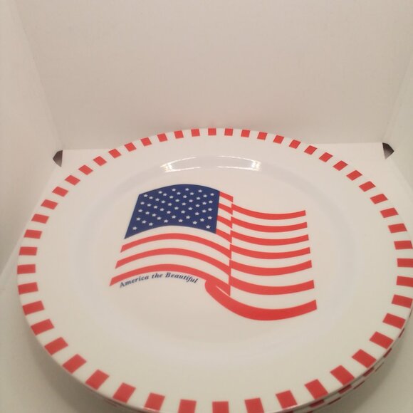 Melamine Ware America The Beautiful Plates Lot of 4 Flag 10" Patriotic July 4th - Picture 2 of 11